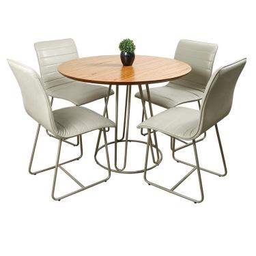 Imagem de Conjunto Sala De Jantar Rubi Cinamono Com 4 Cadeiras Cristal Couro Pérola E Metal Champanhe