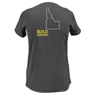 Imagem de John Deere Camiseta feminina com gola V e contorno do estado dos EUA e Canadá Build State Pride, Idaho, XG