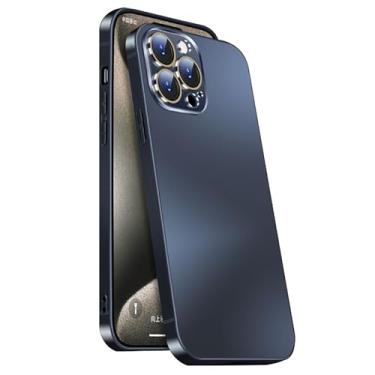 Imagem de POCHY Capa fina para iPhone 15 Pro Max/15 Pro/15 Plus/15, proteção de lente com tudo incluído, capa de moldura texturizada de titânio fosco com sensação de pele, azul, 15ProMax