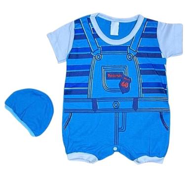 Imagem de Macacão Bebê Curto Com Chapéu para Menino Roupa Bebe 100% algodão (Azul Royal)