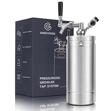Imagem de Gancowise Mini Growler de barril de 3,628 g, sistema de dispensador doméstico pressurizado com torneira de design de fechamento automático mantém a carbonatação e o frescor para cerveja caseira,