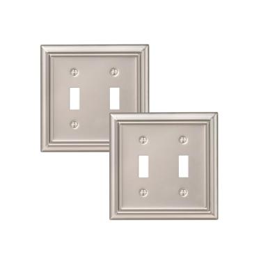 Imagem de DEWENWILS Placas de parede com dois interruptores, tampas de tomada de metal níquel acetinado, capa de placa de interruptor de 12,5 cm x 12,6 cm, placas de cobertura de interruptor de luz para