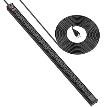 Imagem de BTU Tomada de energia para montagem em rack Protetor de sobretensão Tira de energia 24 Tomadas de alumínio resistente com disjuntor inteligente e cabo de 35 metros de comprimento (preto)