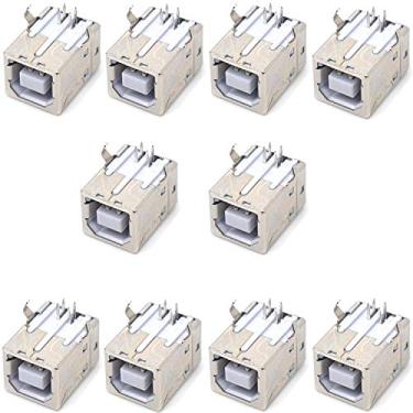 Imagem de Oiyagai 10 peças de conector fêmea USB tipo B, conector de montagem DIP PCB de ângulo reto de 4 pinos de 90°, soquete USB B para Arduino, CNC, impressora 3D, interface de alimentação, eletrônicos