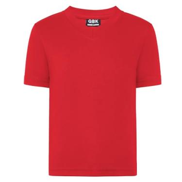 Imagem de QBK Camiseta infantil neon 2T to Youth Rash Guard FPS 50+ gola V Dry Fit Camiseta atlética de manga curta para meninos e meninas, Vermelho, 14-16 Years