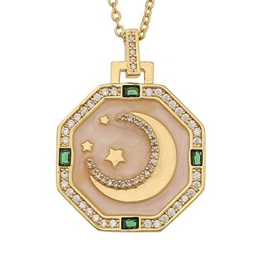 Imagem de Hodea Colar retrô YIN YANG, colar vintage de aço inoxidável com pingente esmaltado para mulheres e homens, colares de civilização maia, Aço inoxidável, Zircônia cúbica