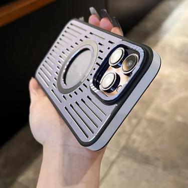 Imagem de Capa magnética de dissipação de calor de metal ultrafino para iPhone 15 13 12 14 Pro Max Cooling Hollow Out Cover, azul menta, para iPhone 12 ProMax