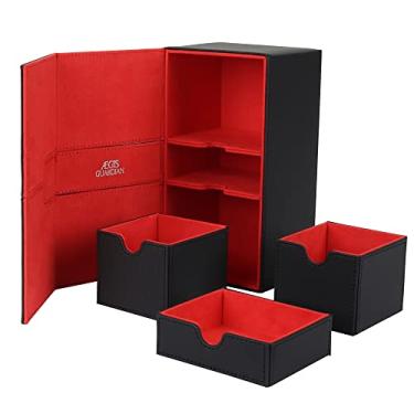 Imagem de AEGIS GUARDIAN Commander Deck Box Premium Leather Deck Box Twin Flip TCG Magic Deck Box Deck Game Case para mais de 200 cartas de manga Premium Deck Baralho Baralho Caixa de Cartas Premium, Vermelho Ineer