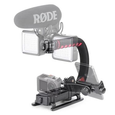 Imagem de Zeadio Estabilizador portátil de vídeo, alça tripla de sapata fria com suporte para smartphone, suporte de cabeça esférica de 360°, compatível com todas as câmeras esportivas e smartphones DSLR