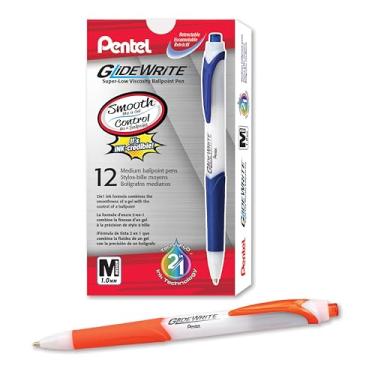 Imagem de Pentel Caneta esferográfica GlideWrite com tinta TechniFlo, linha média (1,0 mm), tinta laranja, caixa com 12 (BX910-F)