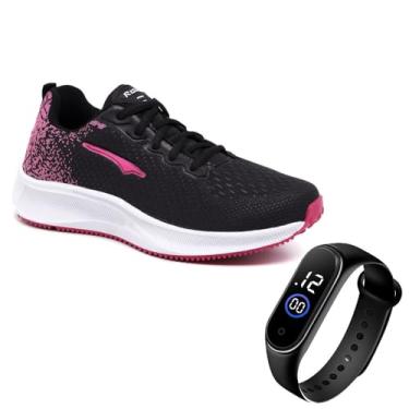 Imagem de Tenis Academia Feminino Leve Macio Corrida + Relogio (Preto, BR, Adulto, Numérico, 36)