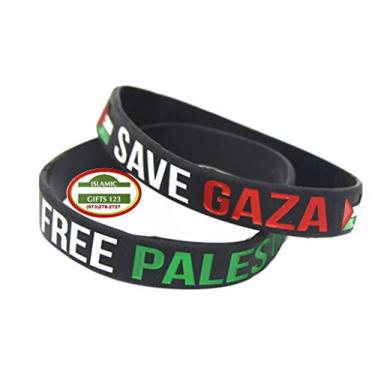 Imagem de Pulseiras com bandeira da Palestina (pacote com 12) Pulseira de silicone GRÁTIS Palestina GRÁTIS Emblemas revolucionários da Liberdade de Gaza Lembranças de Jerusalém Shemagh Arafat Árabe, One size fits all, Silicone, Ágata