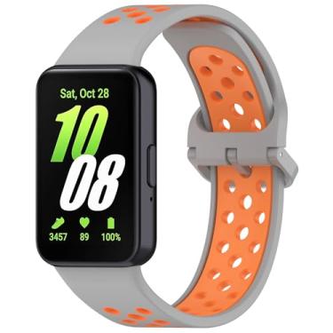 Imagem de Eiavike Pulseira esportiva de silicone para Samsung Galaxy Fit 3, respirável, dois tons, porosa, substituição para Galaxy Fit 3 2024 SM-R390 (cinza e laranja)