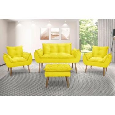 Imagem de Kit Namoradeira Sofá Emily + 2 Poltronas Cadeira Emily + 1 puff (amarelo)