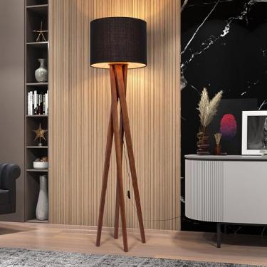 Imagem de Luminária de Chão Abajur com Pés de Madeira e Elementos em Cristal – Design Atual e Sofisticado para Seu Lar