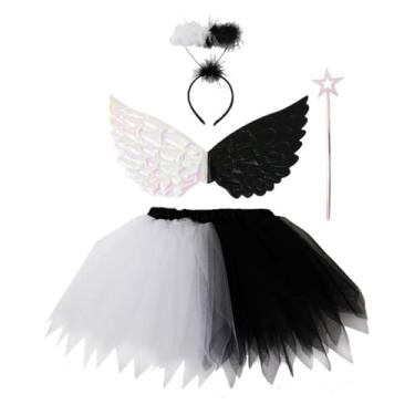 Imagem de Fancyes Conjunto de fantasia de asa de anjo e demônio, lindas crianças, princesa, cosplay para performance no palco