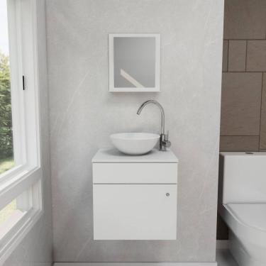 Imagem de Gabinete Armário para Banheiro Suspenso com Pia Cuba e Espelho 44cm Branco