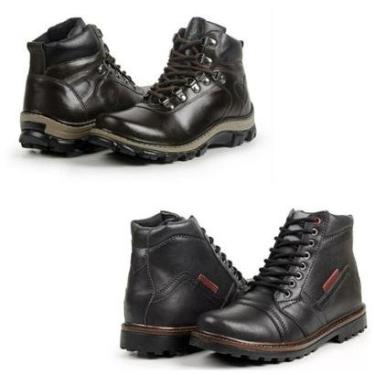 Imagem de Bota Masculina Coturno Couro Cano Curto Moderna Kit 2-Masculino