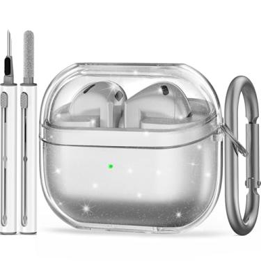 Imagem de Capa para Samsung Galaxy Buds 3/Galaxy Buds 3 Pro com kit de limpeza, capa protetora de silicone macio para Galaxy Buds 3 Pro 2024, acessórios para Galaxy Buds 3 com chaveiro (glitter transparente)
