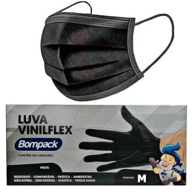 Imagem de Mascara Cirurgica Descartável Preta+ Luva Bompack Preta M - Bompack + 