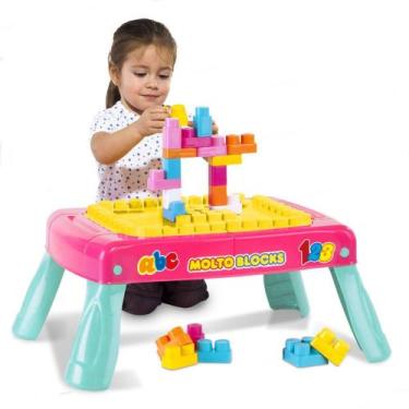 Imagem de Mesa Didática Infantil Rosa Super Mesinha Educativa com 20 Blocos de M