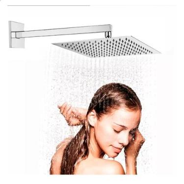 Imagem de ducha chuveiro square metal inox 30x30cm com braço parede - MQC