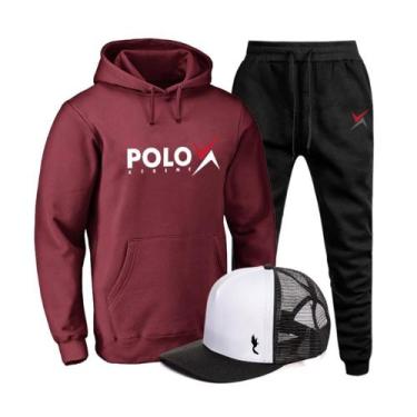 Imagem de Conjunto Moletom Masculino Confortável Canguru + Boné Macio - Polo Blu