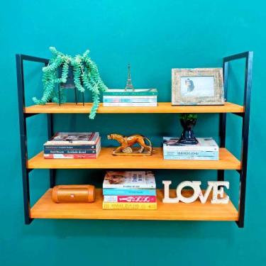 Imagem de Prateleira Decorativa de Parede de Ferro e Madeira Industrial Style Am