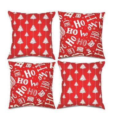 Imagem de Kit 4 Capas de almofadas Decorativas de Natal Natalina Vermelha 45 X 4