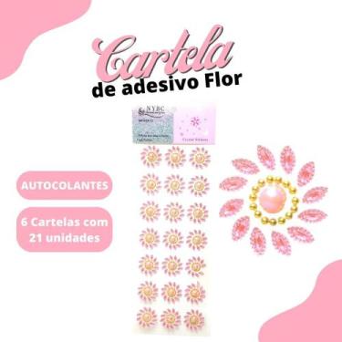 Imagem de Cartela De Adesivo Flor Rosa Claro - Sticker C/6 Unidades - Mmixer10 -