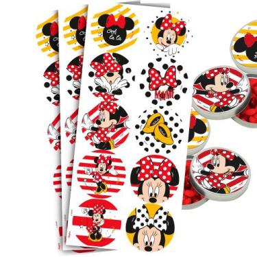 Imagem de 30 Adesivos Minnie redondo decoração festa aniversário - Não informado