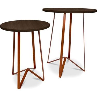 Imagem de Mesa De Canto Dupla Palon Redonda Decoração Para Sala Cobre/Villandry 