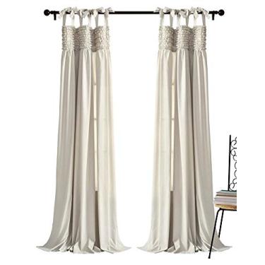 Imagem de Lush Decor, Cortinas Lydia neutra conjunto de painéis de janela com babados para viver, jantar, quarto (par), 213 cm x 40 C