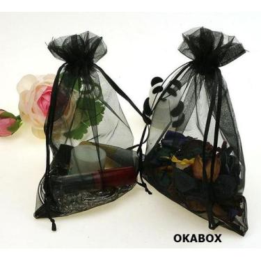 Imagem de 100 Saquinhos Organza Preto 10X15 Cm - Saquinhos Fita Cetim - ART E FE