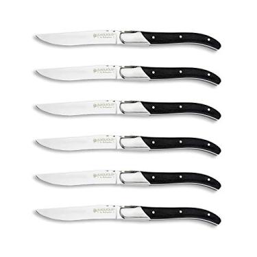 Imagem de [Set of 6]Steak Knives, Hailingshan Stainless Steel Straight Blade Sharp Heavy-Duty Premium Dishwasher Safe Polished Table Dinner Cutlery Flatware Laguiole Steak Knife 22cm Gift Box-Black Wood Handle