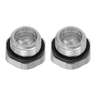 Imagem de HARFINGTON 2 peças de vidro de visão de óleo para compressor de ar G3/20.3 cm rosca macho medidor de nível de líquido, cabeça sextavada de alumínio, janela indicadora de óleo com anel de vedação para