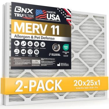 Imagem de BNX Filtro de ar MERV 20 x 25 x 1 pacote com 2 - Feito nos EUA - Filtros de ar condicionado plissados eletrostáticos HVAC AC - Remove poeira, mofo, pólen, fiapos, pelos de animais de estimação,