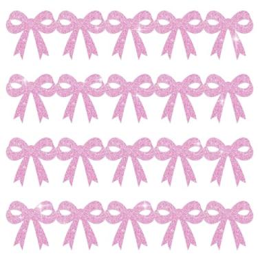 Imagem de Whaline 60 peças com laço rosa glitter borda laço laço coquete acabamento de borda cortada com 200 peças de pontos de cola para aniversário, despedida de solteira, sala de aula, decoração de parede
