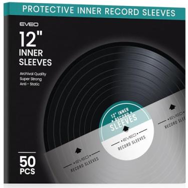 Imagem de EVEO 50 Capas Internas de Vinil com Papel de Arroz Lp Antiestático para Discos de 12" - Capas Internas de Vinil - Desfrute de Qualidade Cristalina, Proteção e Qualidade Premium | Capas Internas de Dis