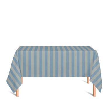 Imagem de Toalha de Mesa Retangular em Tecido Jacquard Azul e Dourado Listrado T