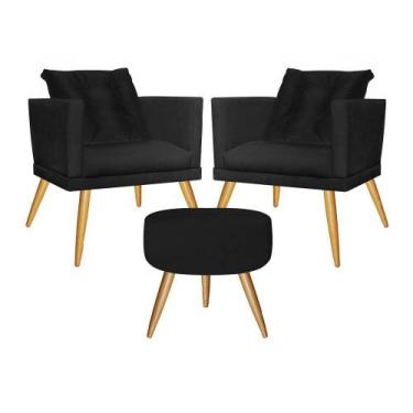 Imagem de Kit 02 Poltrona Com Almofada e Puff Milena Confort Sala Recepção Escri