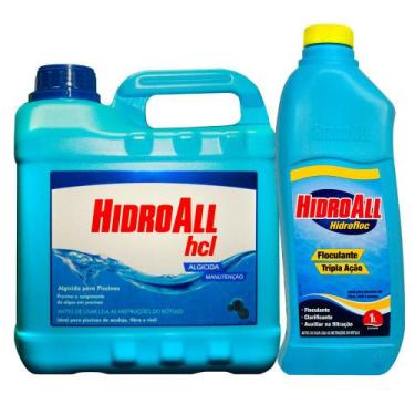Imagem de 1 Algicida Manutenção Hidroall 5L + 1 Clarificante Hidrofloc 1L