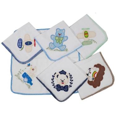 Imagem de Fraldinha De Boca Para Bebê Bordada Quadriculada 33x33cm Com Crochê - 