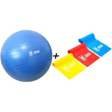 Imagem de Kit Elastico Treino Thera Band + Bola Pilates 75 cm Odin Fit, Azul