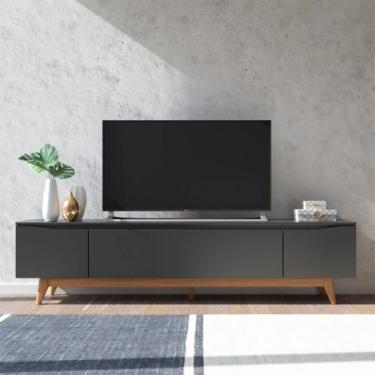 Imagem de Rack para TV até 75 Polegadas Flynt 3 PT Preto e Natural 219 cm