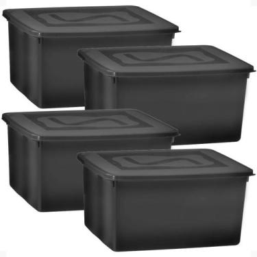 Imagem de Caixa Organize 31l c/tampa Black Conjunto c/4 unid - Plasticos Santana