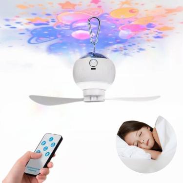 Imagem de Ventilador de Teto e Projetor Estrelado Portátil Sem Fio Silencioso Com Controle Remoto e Luz Noturna