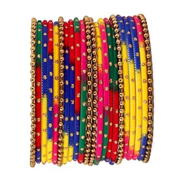 Imagem de RIANGI Pulseiras para mulheres conjunto de 22 peças pulseiras extravagantes para mulheres pulseiras para mulheres dos anos 80 lembrancinhas de festa liga de metal indiano conjunto de joias para casamento, Circ 8.6 in-Indian Size 2.12-Dia 2.7 in, Metal, Sem pedras preciosas