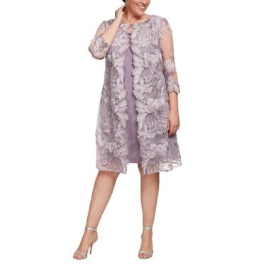 Imagem de Alex Evenings Vestido feminino plus size midi gola redonda com jaqueta, Orquídea esfumaçada, 52