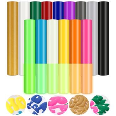 Imagem de HTVSTD Transferência de Calor de Vinil Puff - 15 Folhas 12 * 10" 3D Puff Vinyl Inclui 6 Folhas Que Brilham No Escuro Vinil Htv Inchado para Camisetas Diy Glod Vinil Puff Compatível com Cricut/Silhoutt